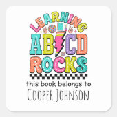 Retro abc dit boek is van kids ex libris vierkante sticker (Voorkant)
