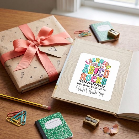 Retro abc dit boek is van kids ex libris vierkante sticker