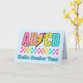 Retro ABCD Alfabet Bliksemflits Terug naar School Kaart (Gele Bloem)