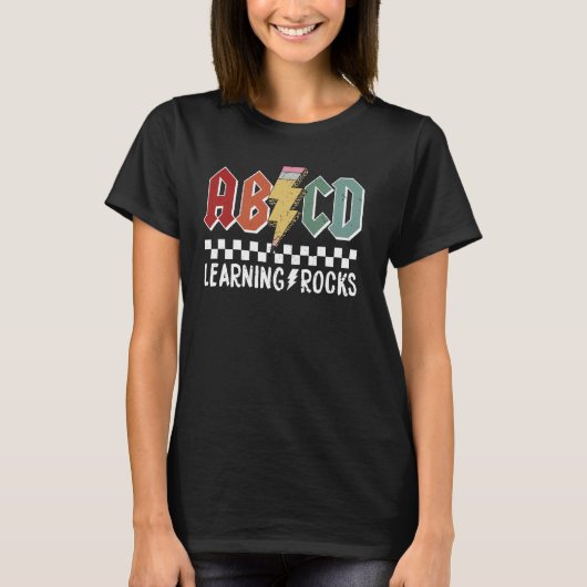 Retro ABCD Leren Rocks Leraar Student Terug naar T-shirt (Voorkant)