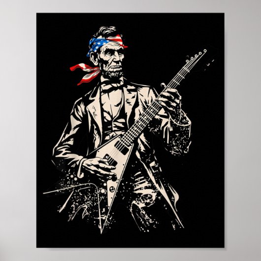 Retro Abraham Lincoln Gitaar Spelend Rock Roll Poster (Voorkant)