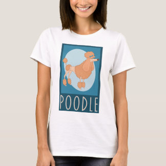 Retro abrikoos Cartoon poedel op blauw T-shirt