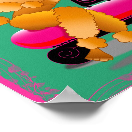 Retro Abrit Poodle on Phone Art Print (Hoek)