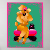 Retro Abrit Poodle on Phone Art Print (Voorkant)