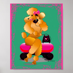 Retro Abrit Poodle on Phone Art Print