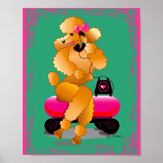 Retro Abrit Poodle on Phone Art Print (Voorkant)
