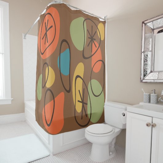 Retro Abstract Art Rocks Veelkleurige Donker Douchegordijn (In situ)