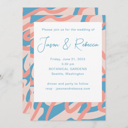 Retro Abstract Blauw Alles In Een Budget Bruiloft Kaart (Voorkant / Achterkant)