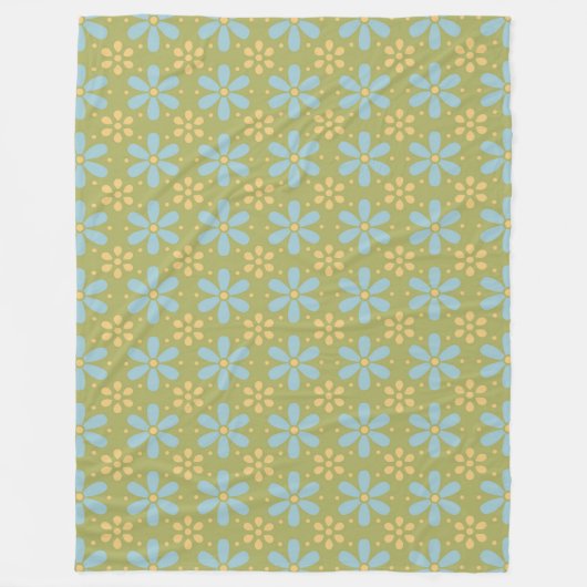 Retro Abstract blauw en Geel Bloemen Patroon Fleece Deken (Voorkant)