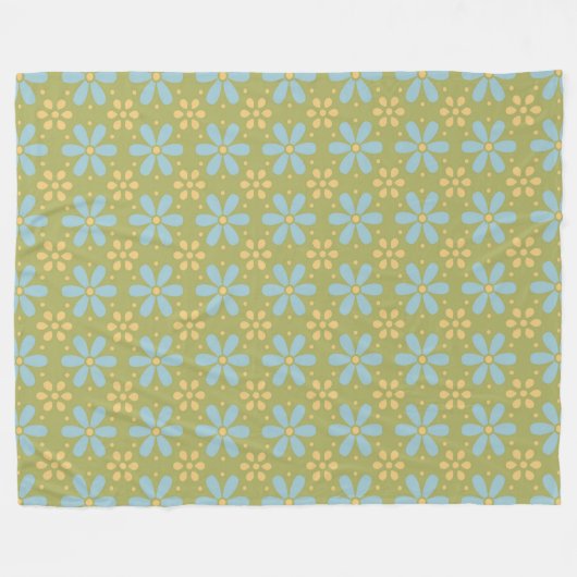 Retro Abstract blauw en Geel Bloemen Patroon Fleece Deken (Voorkant (Horizontaal))