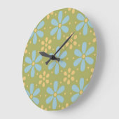 Retro Abstract blauw en Geel Bloemen Patroon Grote Klok (Hoek)