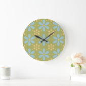 Retro Abstract blauw en Geel Bloemen Patroon Grote Klok (Huis)