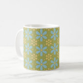 Retro Abstract blauw en Geel Bloemen Patroon Koffiemok (Voorkant links)