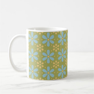 Retro Abstract blauw en Geel Bloemen Patroon Koffiemok