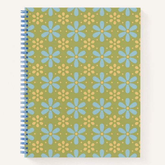 Retro Abstract blauw en Geel Bloemen Patroon Notitieboek (Voorkant)