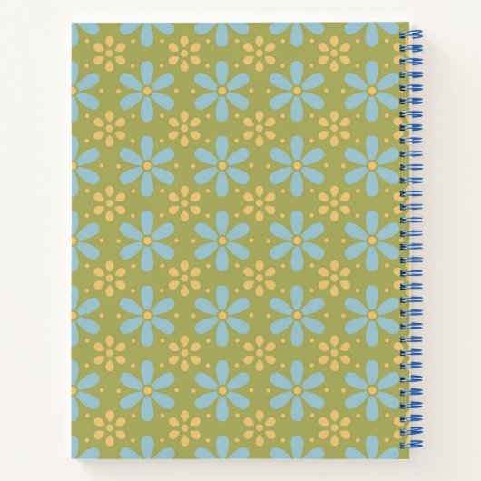Retro Abstract blauw en Geel Bloemen Patroon Notitieboek (Achterkant)