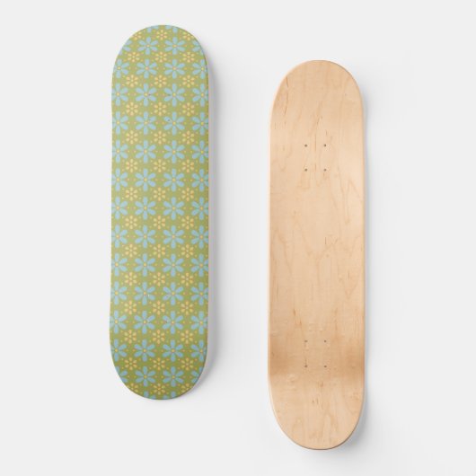Retro Abstract blauw en Geel Bloemen Patroon Persoonlijk Skateboard (Voorkant)