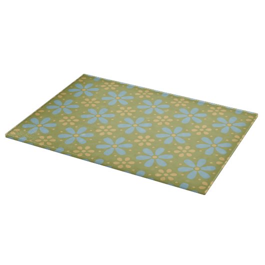 Retro Abstract blauw en Geel Bloemen Patroon Snijplank (Hoek)