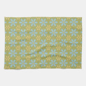 Retro Abstract blauw en Geel Bloemen Patroon Theedoek (Horizontaal)