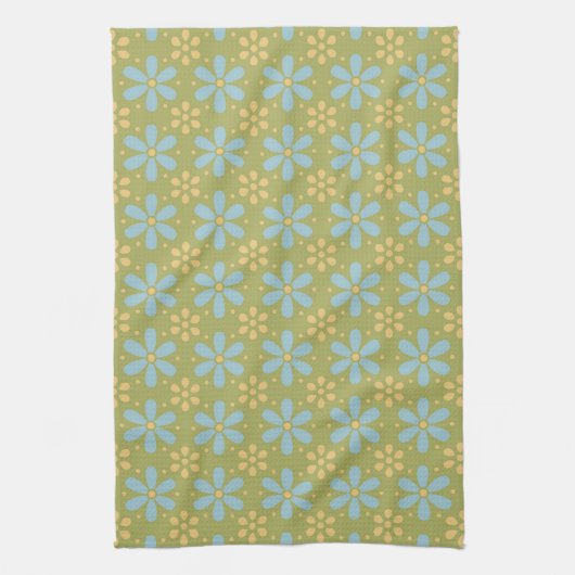 Retro Abstract blauw en Geel Bloemen Patroon Theedoek (Verticaal)