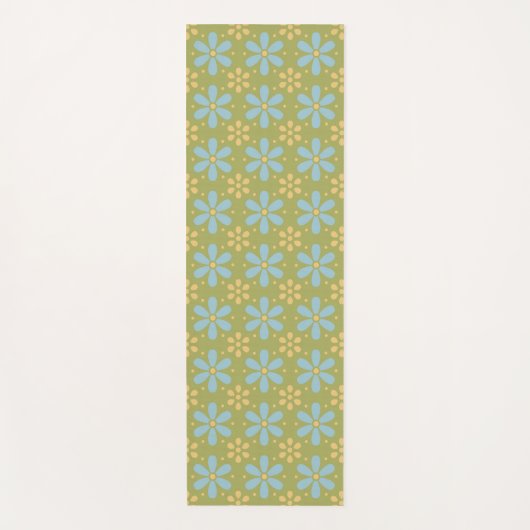Retro Abstract blauw en Geel Bloemen Patroon Yogamat (Voorkant)