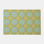 Retro Abstract Blauw en Gele Bloemen op Groen Deurmat (Voorkant)