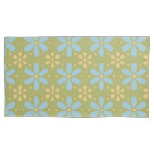 Retro Abstract Blauw en Gele Bloemen op Groen Kussensloop (Voorkant-Links)