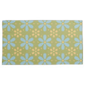 Retro Abstract Blauw en Gele Bloemen op Groen Kussensloop (Voorkant-Rechts)