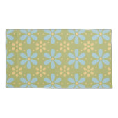 Retro Abstract Blauw en Gele Bloemen op Groen Kussensloop (Achterkant-Links)