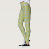 Retro Abstract Blauw en Gele Bloemen op Groen Leggings (Links)
