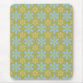 Retro Abstract Blauw en Gele Bloemen op Groen Muismat (Voorkant)