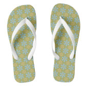 Retro Abstract Blauw en Gele Bloemen op Groen Teenslippers (Voetbed)