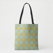 Retro Abstract Blauw en Gele Bloemen op Groen Tote Bag (Voorkant)