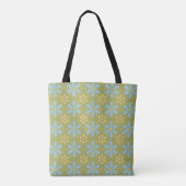 Retro Abstract Blauw en Gele Bloemen op Groen Tote Bag (Achterkant)