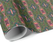 Retro Abstract blauw, groen en Oranje patroon Cadeaupapier (Rol Hoek)