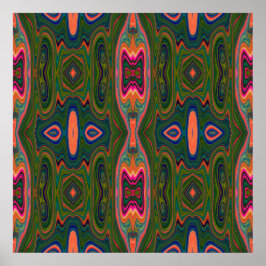Retro Abstract blauw, groen en Oranje patroon Poster