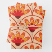 Retro Abstract Bloemen op Scallop Shapes Inpakpapier Vel (In situ)