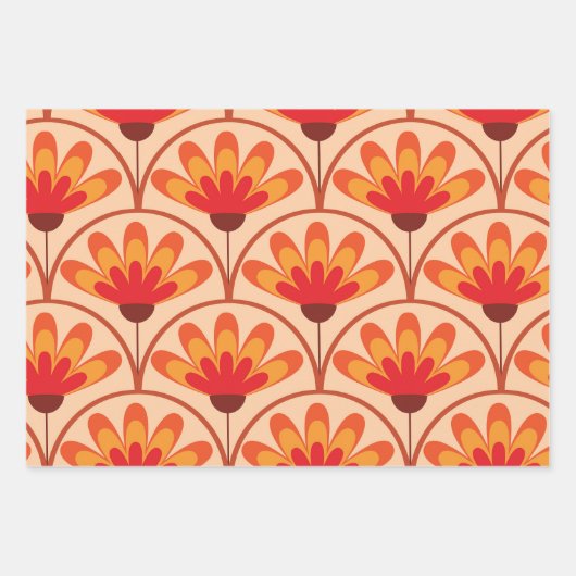 Retro Abstract Bloemen op Scallop Shapes Inpakpapier Vel (Voorkant)