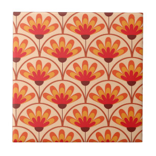 Retro  Abstract Bloemen op Scallop Shapes Tegeltje