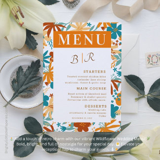 Retro Abstract Bright Bold Wildflower Bruiloft Menu