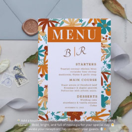 Retro Abstract Bright Bold Wildflower Bruiloft Menu
