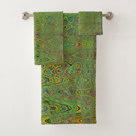 Retro Abstract Chartreuse Groene Kronkelende Lijne Bad Handdoek (Insitu)
