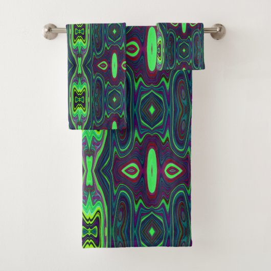 Retro Abstract Chartreuse, rood en blauw patroon Bad Handdoek (Insitu)