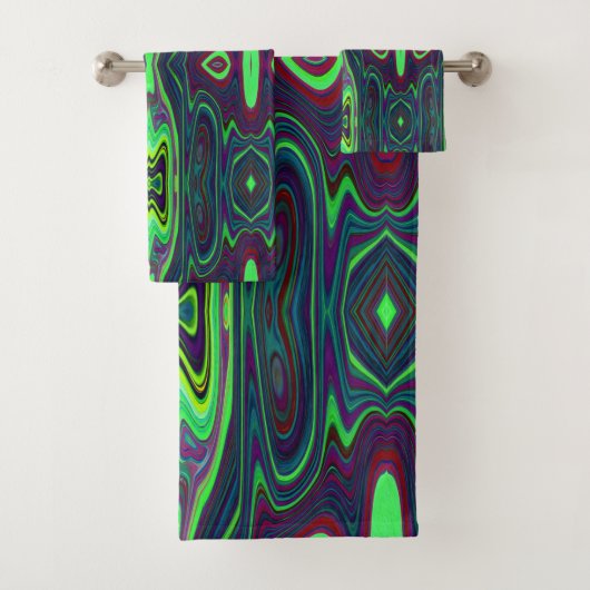 Retro Abstract Chartreuse, rood en blauw patroon Bad Handdoek (Insitu)