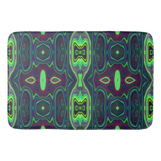 Retro Abstract Chartreuse, rood en blauw patroon Badmat (Voorkant)