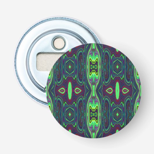 Retro Abstract Chartreuse, rood en blauw patroon Button Flesopener (Voorkant)