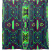 Retro Abstract Chartreuse, rood en blauw patroon Douchegordijn (Voorkant)