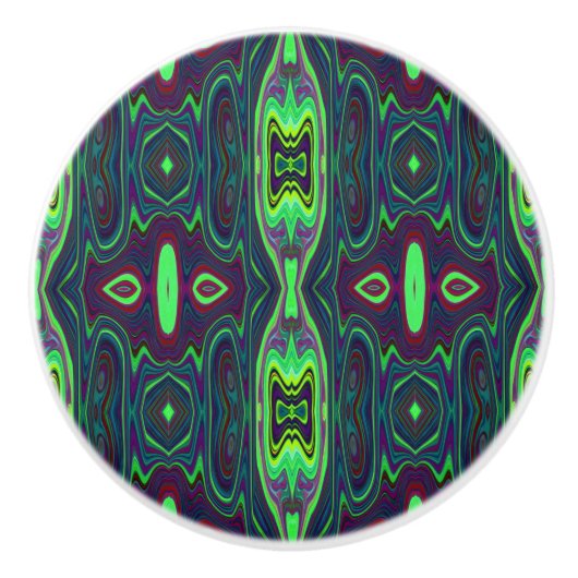 Retro Abstract Chartreuse, rood en blauw patroon Keramische Knop (Voorkant)