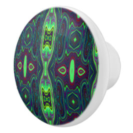 Retro Abstract Chartreuse, rood en blauw patroon Keramische Knop