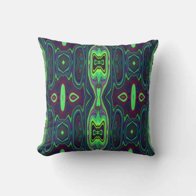 Retro Abstract Chartreuse, rood en blauw patroon Kussen (Voorkant)